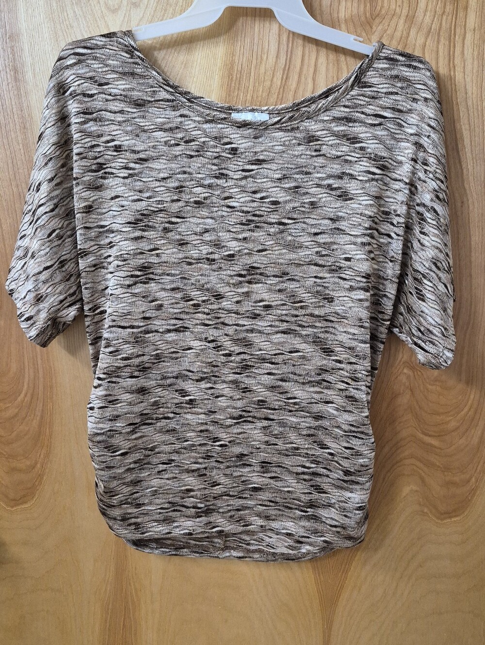 Dressbarn Taupe & Cream Short Sleeve Textured Knit Top